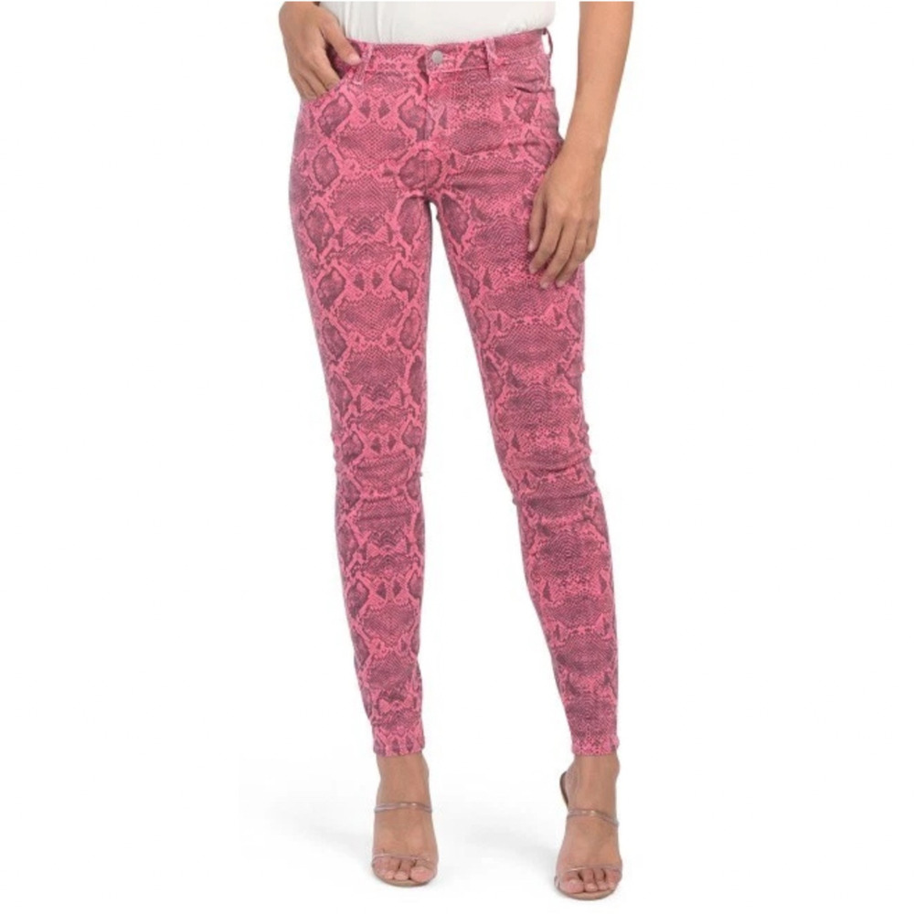 J Brand Jean Women 26 Neon Pink Boa Photo Ready Mid Rise Skinny Animal Print NEW